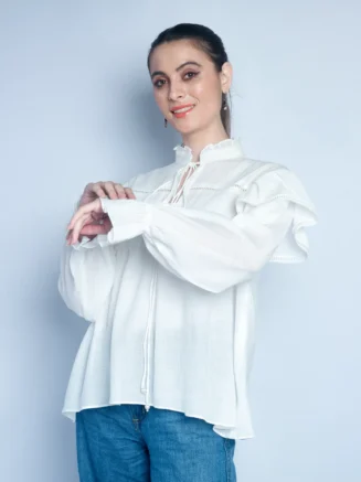 Ruffled mandarin crinkle shirt