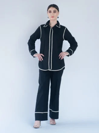 Black Piped Shirt & Pant Co-ord Set