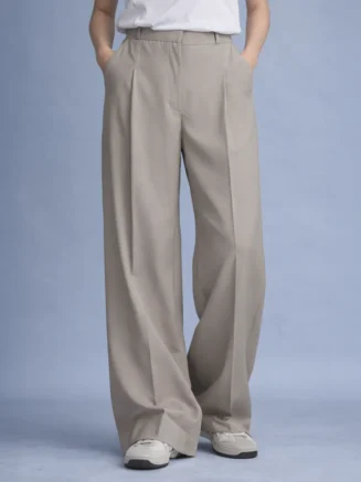 Sage Wide-Leg Pleated Pants – Taupe